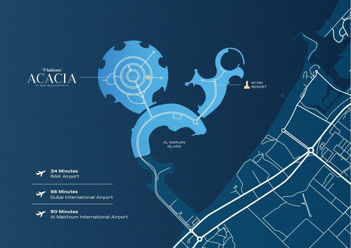Location map of luxury residences – Bnw Fashion Tv Acacia at Al Marjan Island,  Ras Al Khaimah