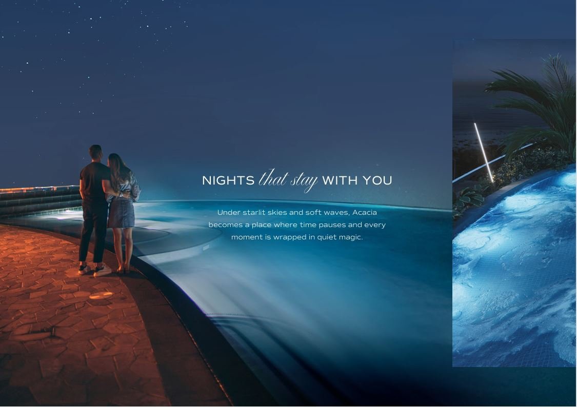 Luxury beachfront property at night in Bnw Fashion Tv Acacia at Al Marjan Island,  Ras Al Khaimah