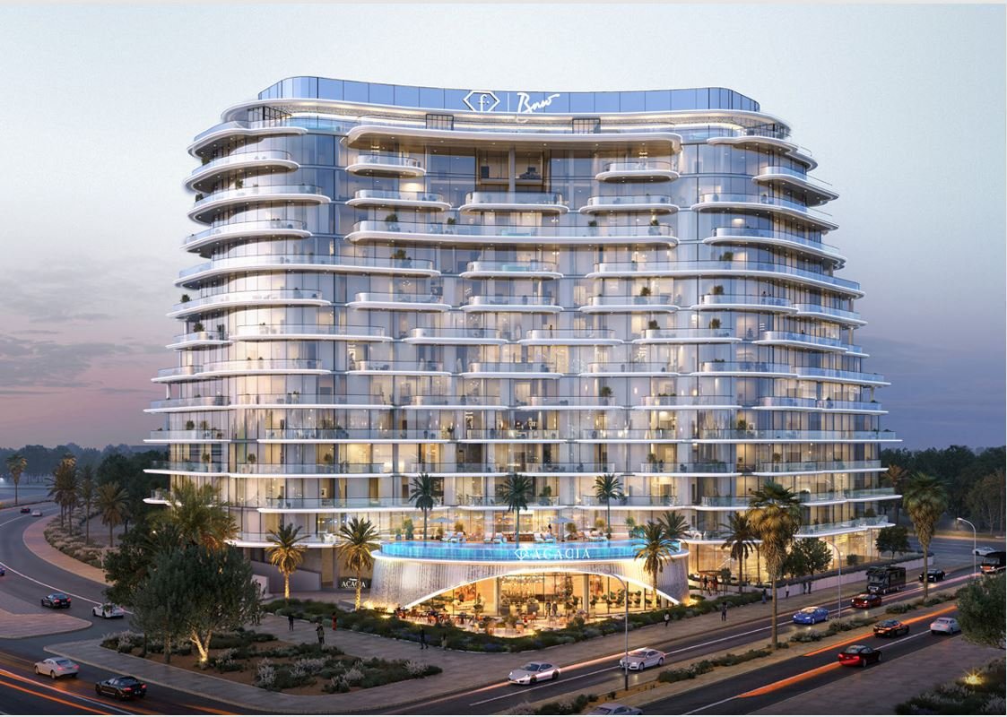 Aerial top view of luxury development in Bnw Fashion Tv Acacia at Al Marjan Island,  Ras Al Khaimah